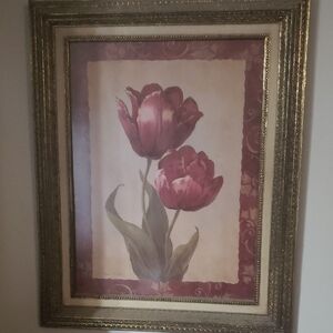 Vintage Floral Art Print with Gold Frame